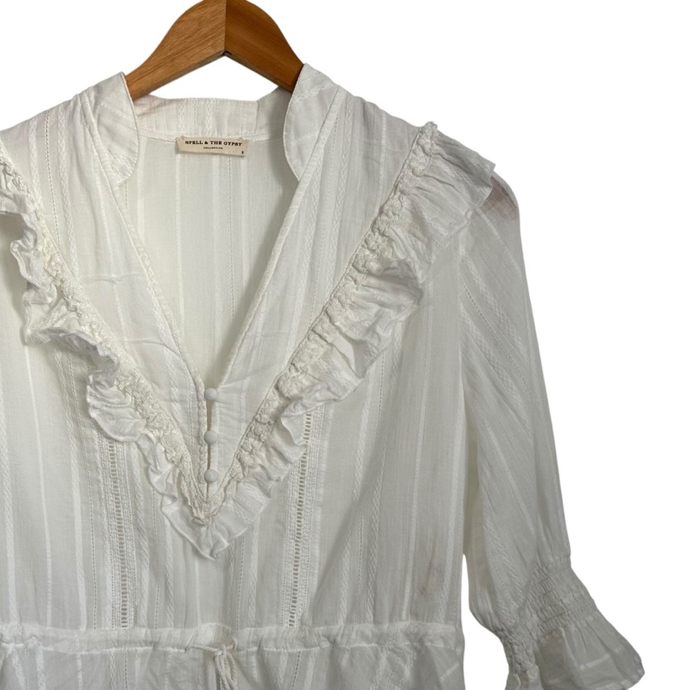 Spell & The Gypsy Womens Lisa Danielle Darling Blouse Sz Small White Ruffle - Picture 6 of 12